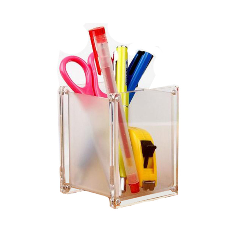 亚克力磨砂多功能笔筒 有机玻璃强磁相框笔筒一体陈列架定制