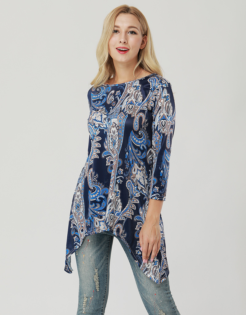 Womens Floral Print Irregular Hem Midi Dress Three Quarter Sleeve Spring Fashion Wholesale Available