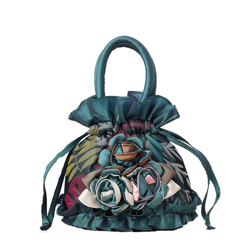 Mobile phone bag lace ethnic style bucket cloth bag women's handbag dinner bag cloth bag Korean version solid color women's bag