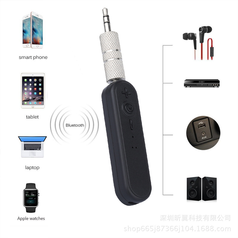 车载蓝牙接收器3.5mm领夹式usb蓝牙音频适配器车载蓝牙接收转换器