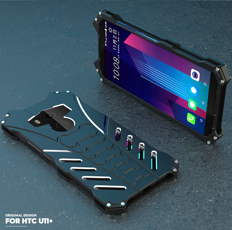 R-Just Batman Shockproof Aluminum Shell Metal Case with Custom Batarang Stent for HTC U11+ / HTC U11 Plus