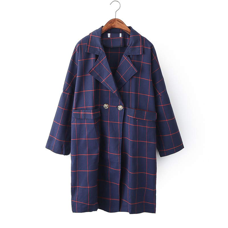 New fall tailored collar Double-breasted Overknee Mid length version Long sleeve Windbreaker Women's wear lattice coat 0.44 C255