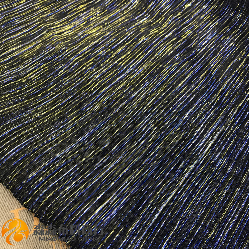 New Spring and Summer Electro-Optical Fabric Blue-Gold Sparkling Ultra-Fine Pleated Mesh Fabric See-Through Nightclub Wear Wrinkled Fabric New Spring and Summer Electro-Optical Fabric Blue-Gold Sparkling Ultra-Fine Pleated Mesh Fabric See-Through Nightclub Wear Wrinkled Fabric