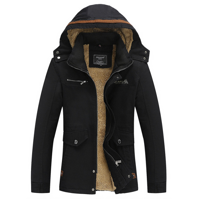 Autumn and winter men’s hooded plush cotton wash coat casual jacket man