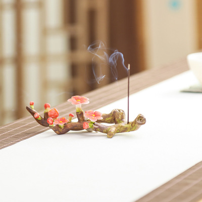 陶瓷茶宠摆件精品纯手工梅花线香插创意个性茶道茶台摆件笔架装饰|ms