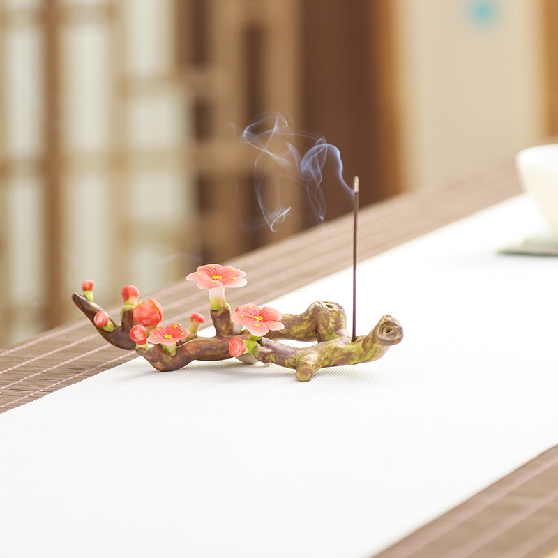 陶瓷茶宠摆件精品纯手工梅花线香插创意个性茶道茶台摆件笔架装饰|ms
