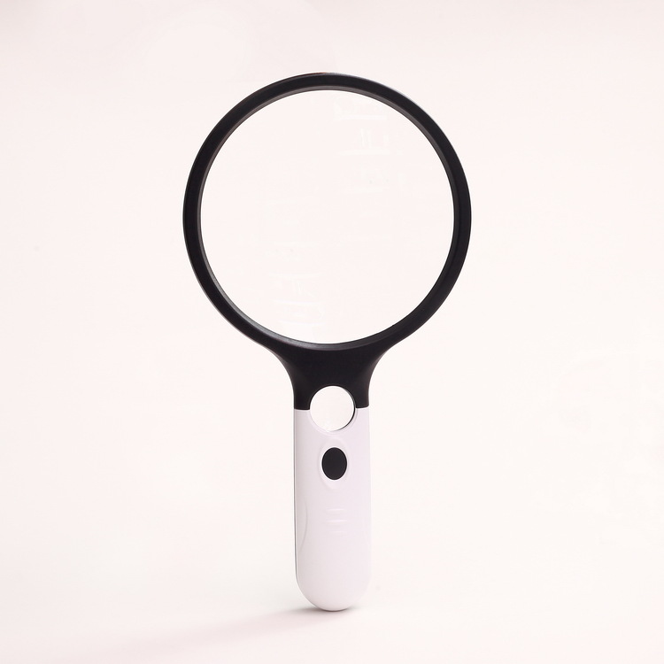 电商爆款138mm大号球拍双光放大镜LED灯手持放大镜高清70138AB