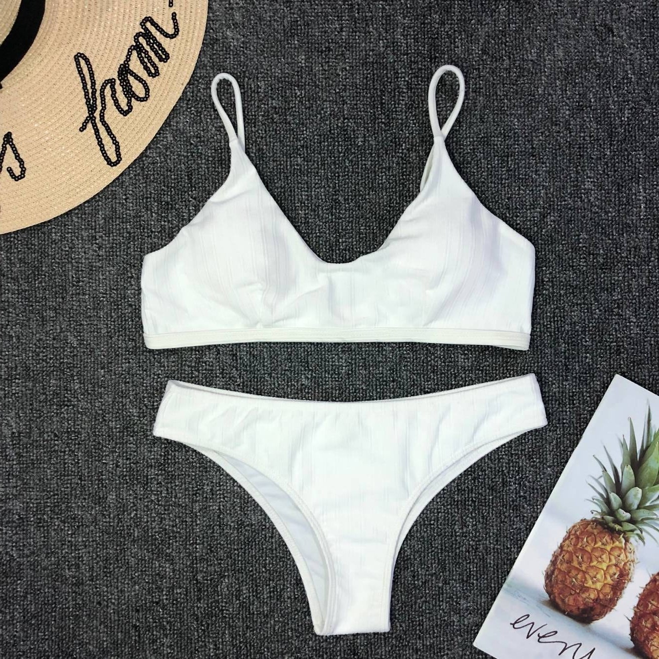 2019 Summer Two Piece Set Sexy Women Bikini Set Bra Solid Black White