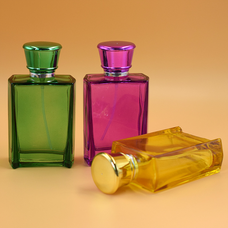 50ml玻璃瓶 香水瓶 彩色四方形香水喷雾瓶螺口玻璃分装瓶 精油瓶