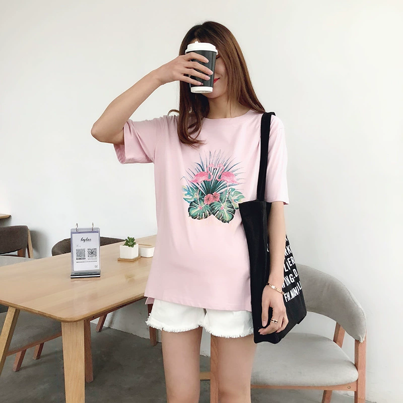 Корейская версия летней одежды для беременных, модная Футболка для беременных с короткими рукавами, топ, эластичная мягкая Базовая рубашка, приливная мама, поколение волос