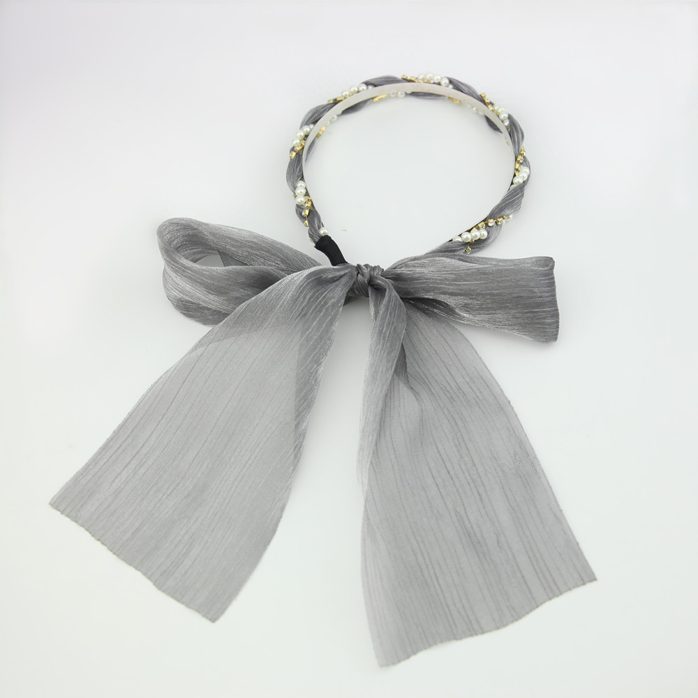 Korean  Floral Big Bow Ribbon Twist Braid Pearl Headband display picture 10