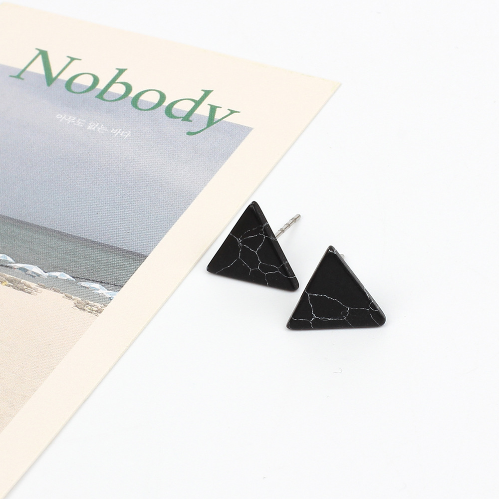 New Korean Simple Marble Black  White Turquoise Wild Round Triangle Earrings For Women display picture 7