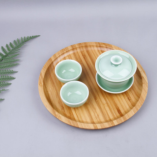 Creative round bamboo tea tray for home hotel fruit bread solid wood tray living room Japanese tea set tray wholesale