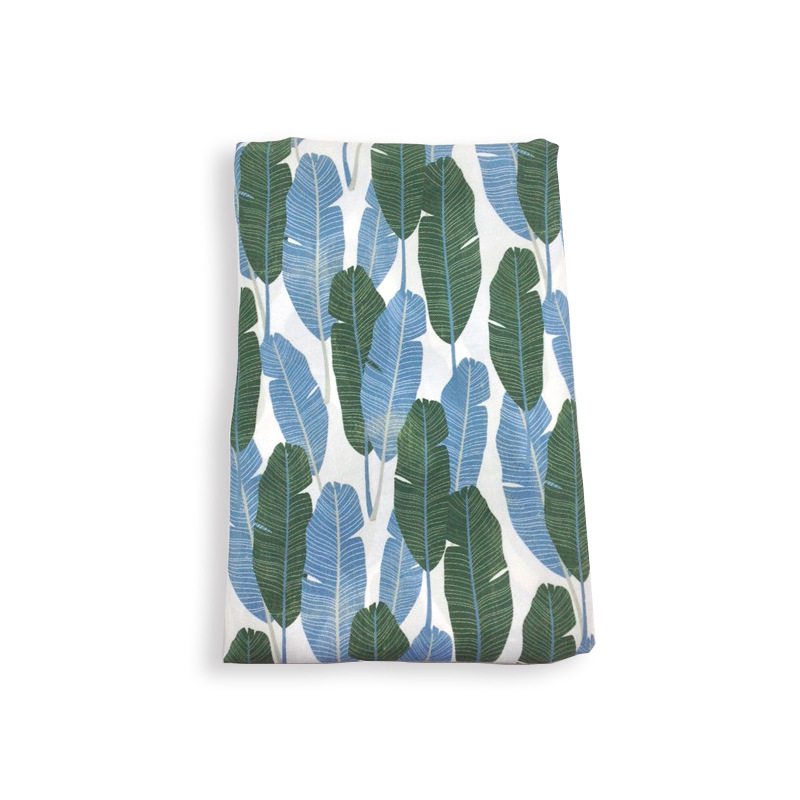 童装长裙雪纺布料印花布四面弹薄料2019春夏植物印花小清新叶子