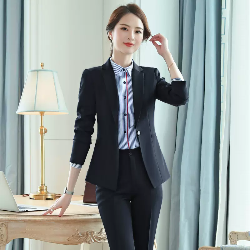 春春新款长袖职业装女三件套装时尚韩版套裤OL白领商务酒店工作服