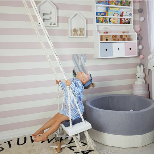 INS style children's swing hanging chair children's room decoration baby entertainment swing solid wood board sponge pad cotton rope swing