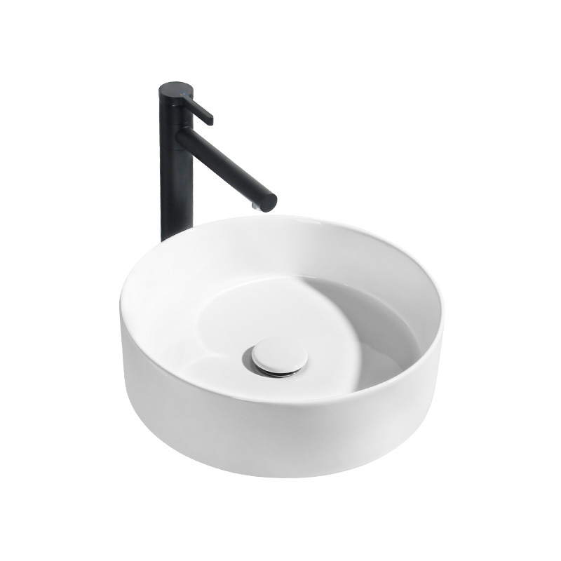 Fábrica al por mayor ultra delgada Mesa Redonda lavabo cuarto de baño pequeño apartamento lavabo piscina lavabo de cerámica tamaño pequeño