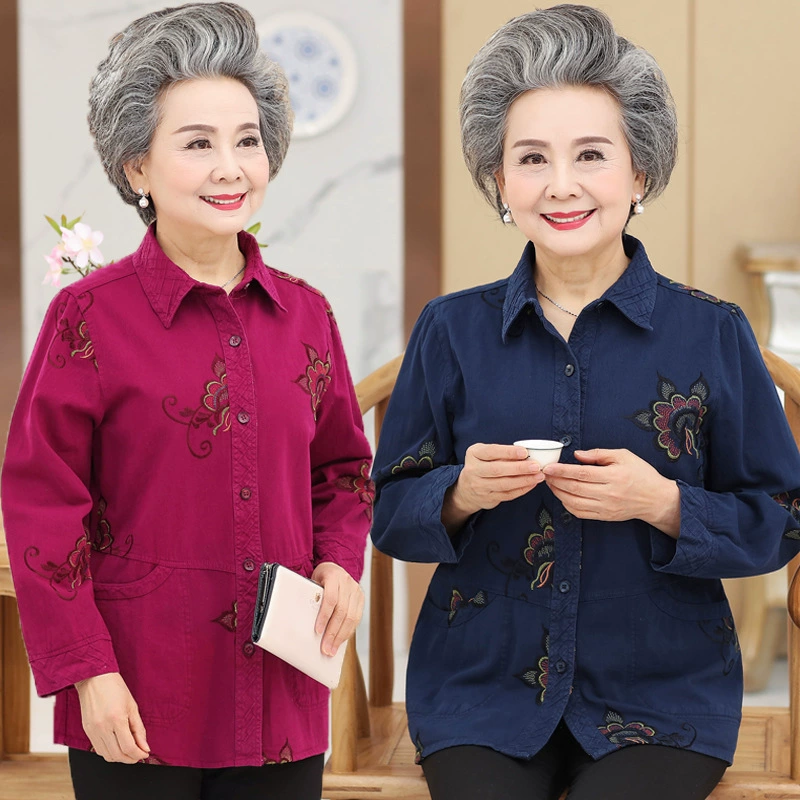 Рубашка с длинными рукавами для мамы, весна, бабушка 70-60 лет, плюс толстая одежда больших размеров, пальто