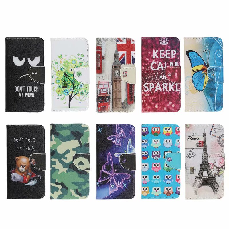 For Sony XA2 mobile phone case Red Rice 6 painted butterfly leather case LG G7 printed card wallet XZ3 protective case