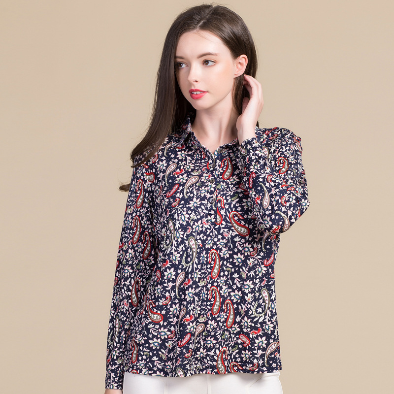 Silk Long Sleeve T Shirt for Women Lightweight Printed Slim Fit Spring Summer Casual Wear Wholesale Available