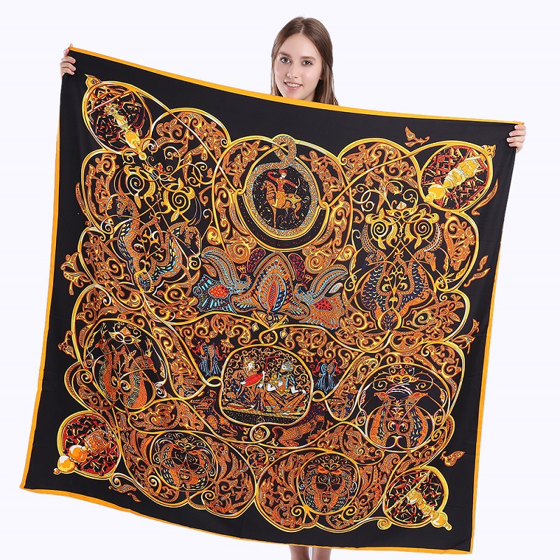 New Twill Imitation Silk Scarf 130cm Large Square Scarf Print Fashion Shawl Scarf display picture 1