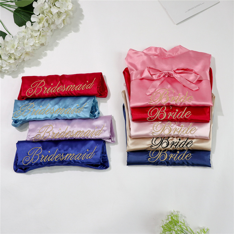 bride morning gown custom female wedding bridesmaid group nightgown wedding pajamas imitation silk nightgown companion gown
