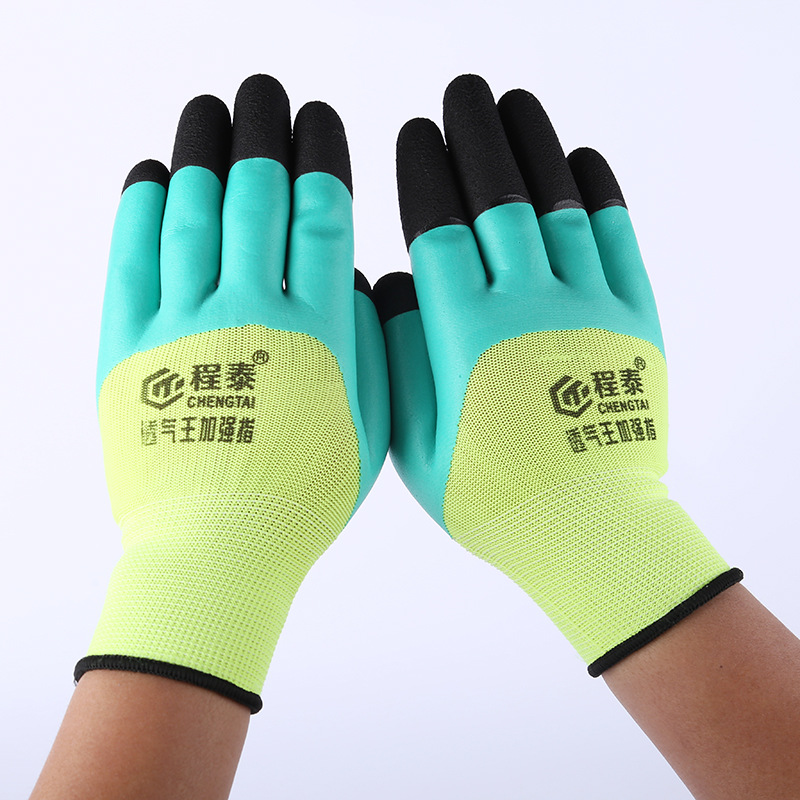 尼龙乳胶透气加强指发泡耐磨防滑浸胶园艺工作劳保手套批发