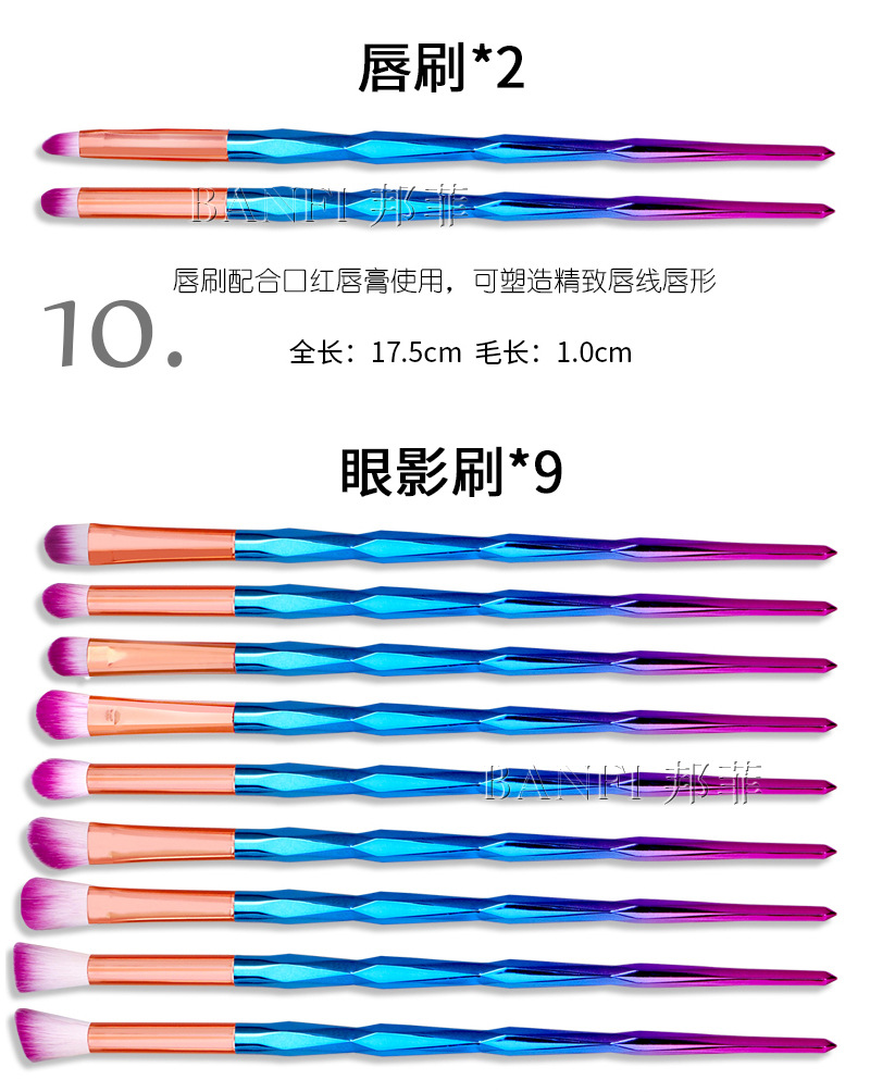 Fashion Diamond Handle Colorful Gradient Eye Makeup Brush Set Wholesale Nihaojewelry display picture 13