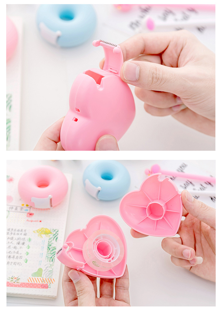 Korean Creative Cartoon Stationery Portable Donut Tape Base Magic Tape Cutter With Small Tape display picture 1