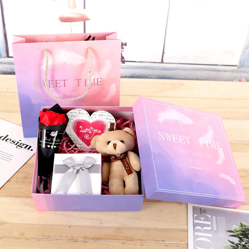 渐变小熊香皂花首饰礼盒 饰品包装盒 创意实用七夕情人节礼物批发|ru