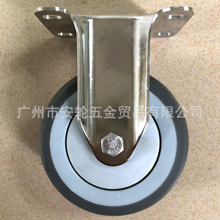4寸定向美式车轮 SUS-304不锈钢 TPR热塑弹力100mm 固定脚轮