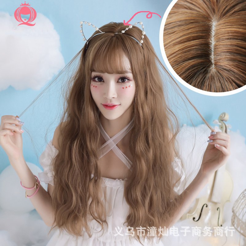 2018新款假发女长卷发玉米烫水波纹韩国空气刘海长发逼真自然齐刘