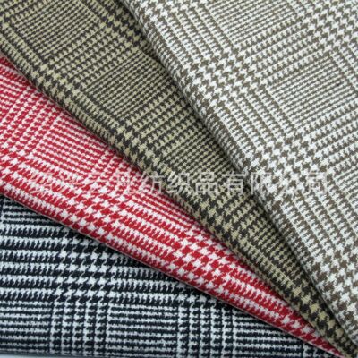 新款热销 粗纺千鸟格子面料 600克秋冬外套亮色绒面格子毛呢