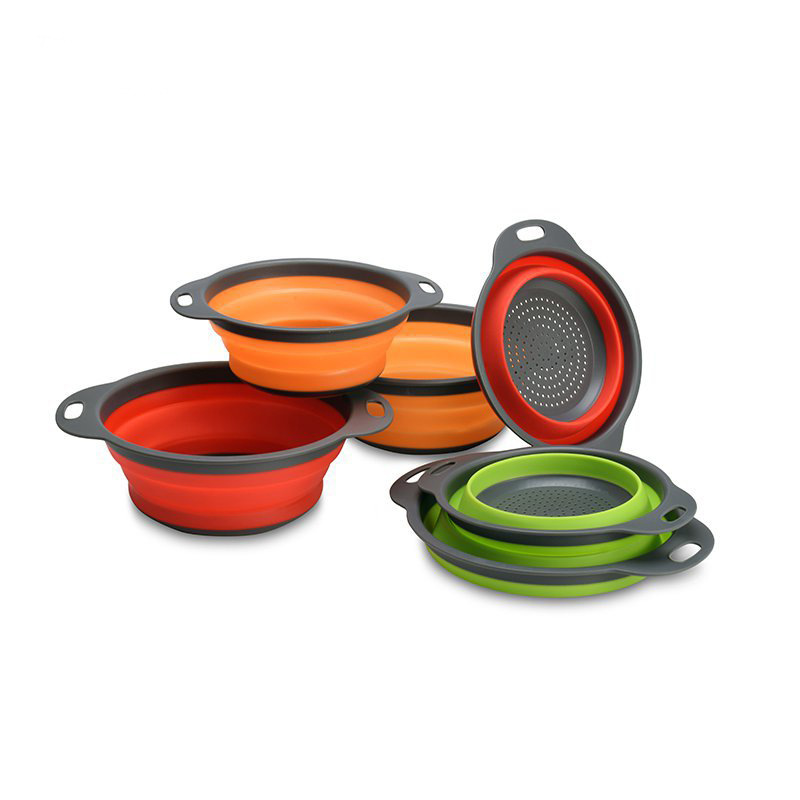 现货圆形折叠沥水篮果篮两件套滤水篮 创意厨房工具伸缩折叠篮