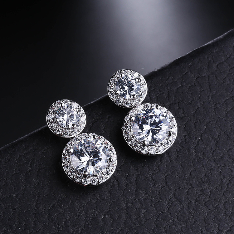 9g Weight Water Plating Gold Plating Process 925 Sterling Silver Ear Needle Material 1 Pair Simple Style Shiny Round Plating Inlay Copper Alloy Zircon White Gold Plated Drop Earrings