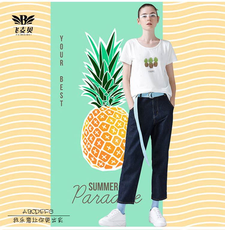 2018年飞麦贝潮牌女款圆领T恤水果菠萝系列 批发