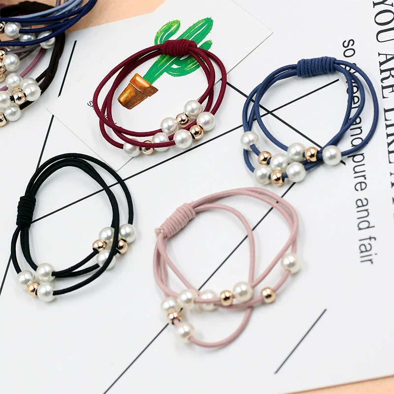 Fresh durable hair rope from pearl for adults, three in one, simple and elegant design