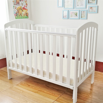 可调节婴儿松木无漆床 多功能宝宝摇床 欧式白色护栏宝宝摇床