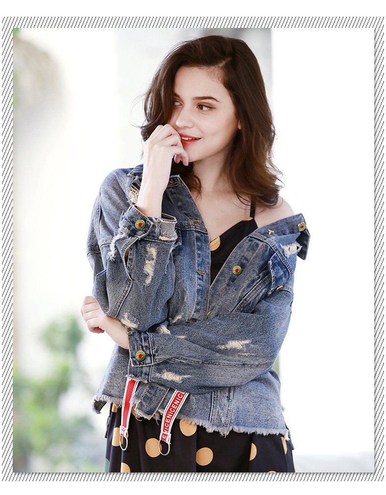 fashion loose patch ripped denim jacket  NSDT12498