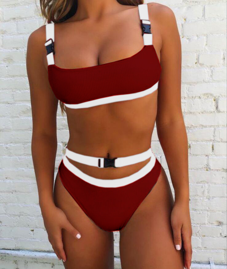 solid color buckle bikini split two-piece swimsuit nihaostyles wholesale clothing NSCMB98110