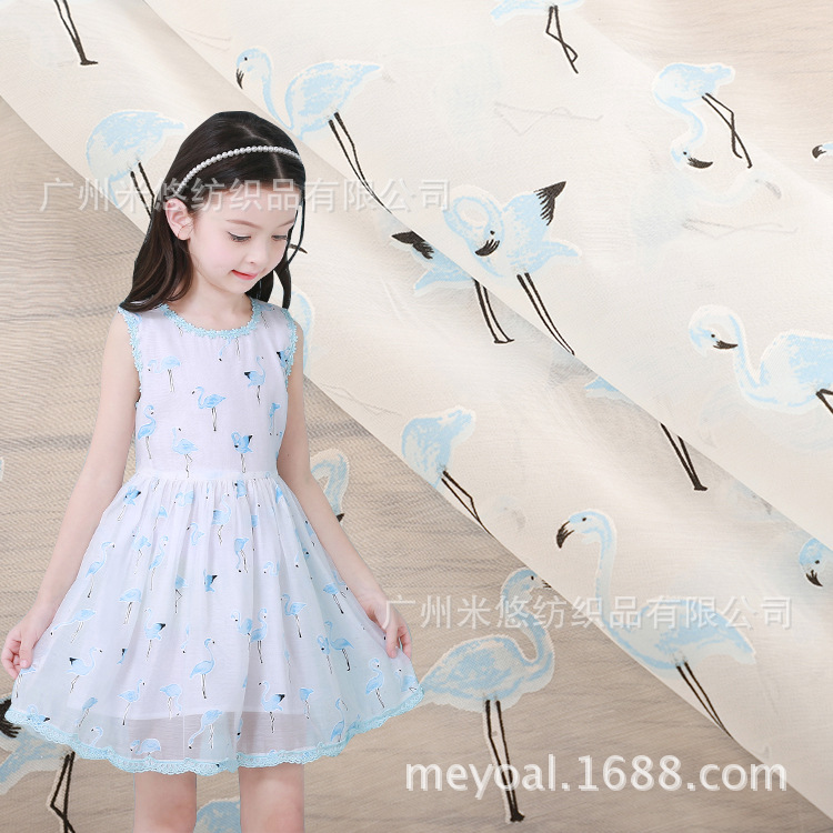 透明底纱火烈鸟印花 夏季镂空烂花烧花 童装 女装 小清新服装面料