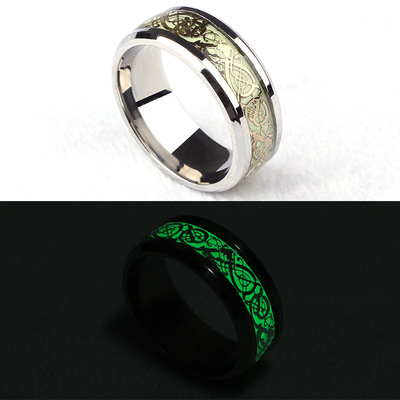 欧美爆款 wish夜光龙纹男女戒指 不锈钢戒指男士龙纹戒指|ru