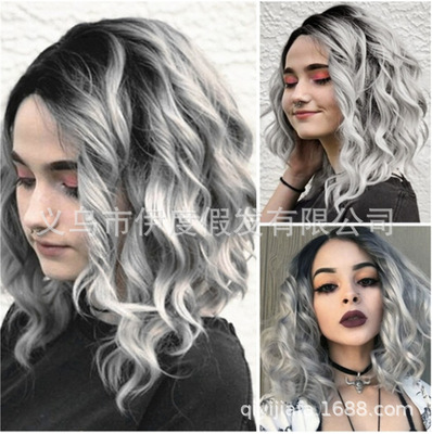 Occident fashion Wig man's hair style with hair parted on the side Instant noodles Gradient Bleaching and dyeing grandma Short hair Cross border Hot models