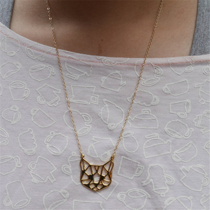 Hollow cat pendant necklace plating gold silver animal kitten necklace clavicle chain wholesale