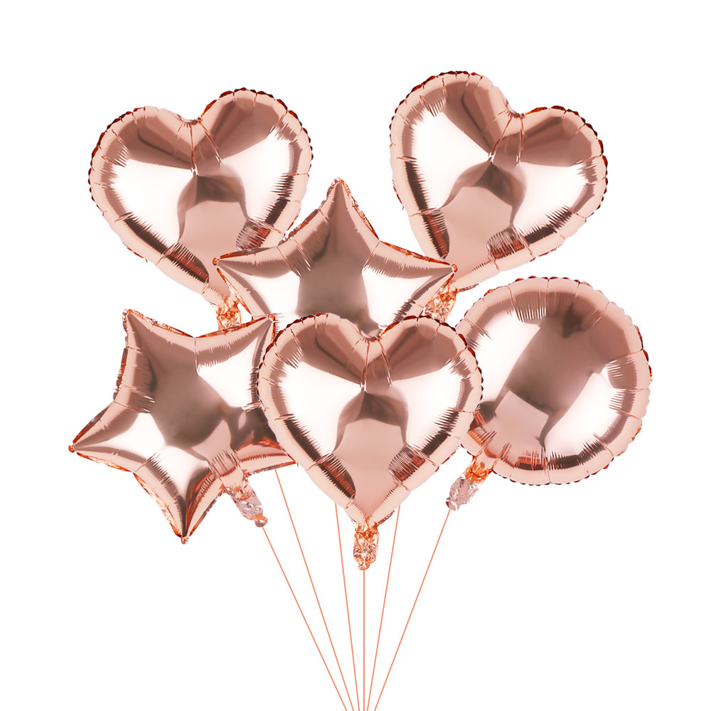 18寸玫瑰金爱心五角星圆形铝膜气球  铝膜气球结婚装饰布置气球