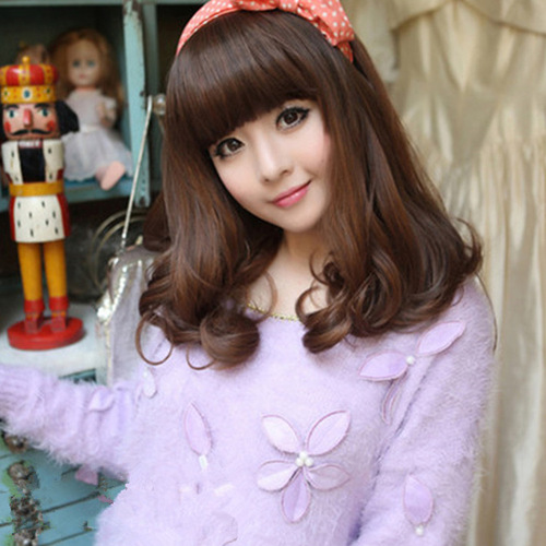 Factory Wholesale Daily Korean Women's Pear Blossom Head Long Straight Hair Side Part Wavy Synthetic Hair Cap for Women, Drop Ship One Piece