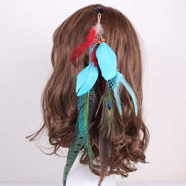 欧美流行羽毛发夹 印第安头饰 亚马逊热卖流苏发饰 孔雀毛头饰