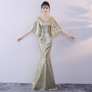 New Sequins Elegant Slimming Banquet Host Female Evening Dress