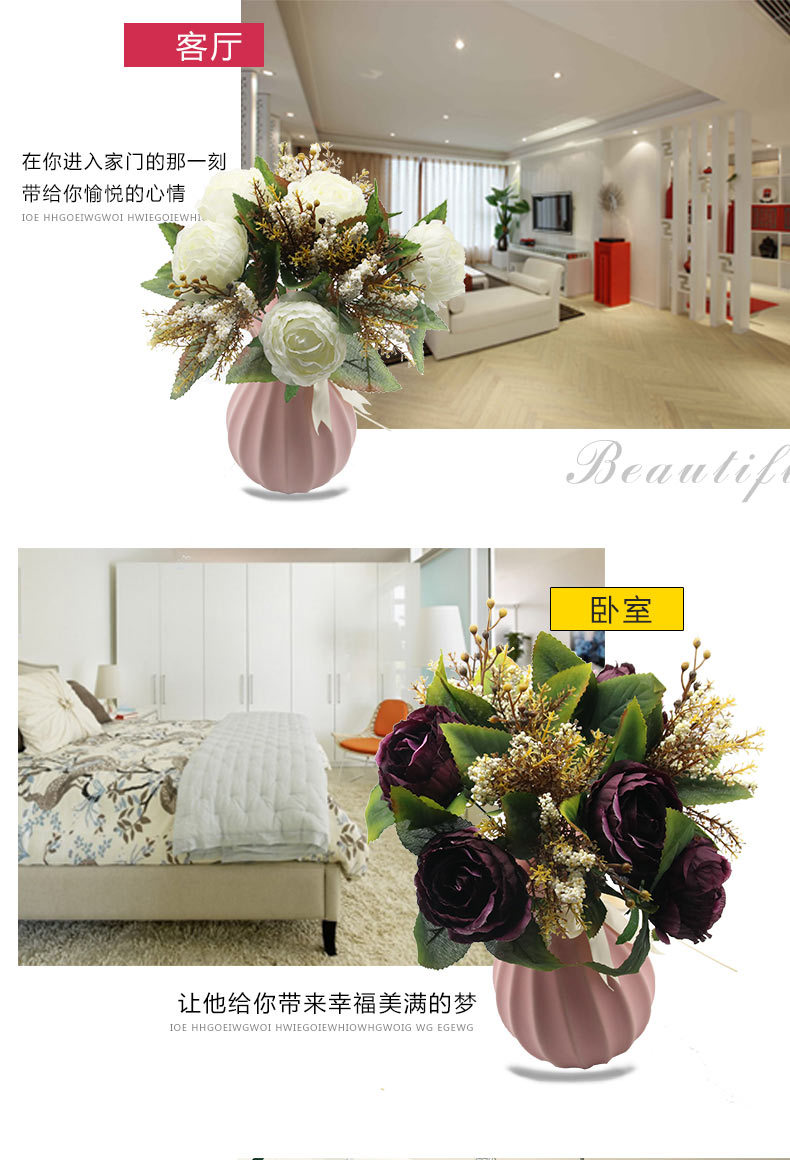 European-style artificial flowers in five colors, high-end artificial flowers, for living room home decoration, wedding, core wrapping, peonies, roses, silk flowers detail image 3