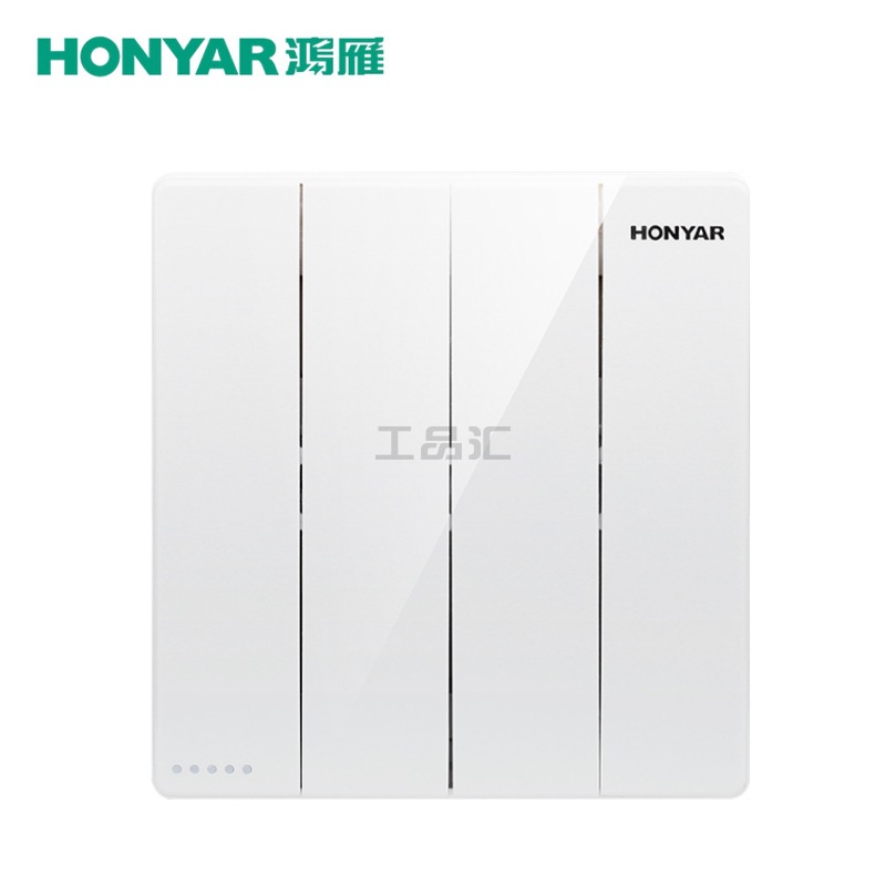 鸿雁 带荧光指示四位大翘板双路开关(白色)；Q3-86K42Y10B